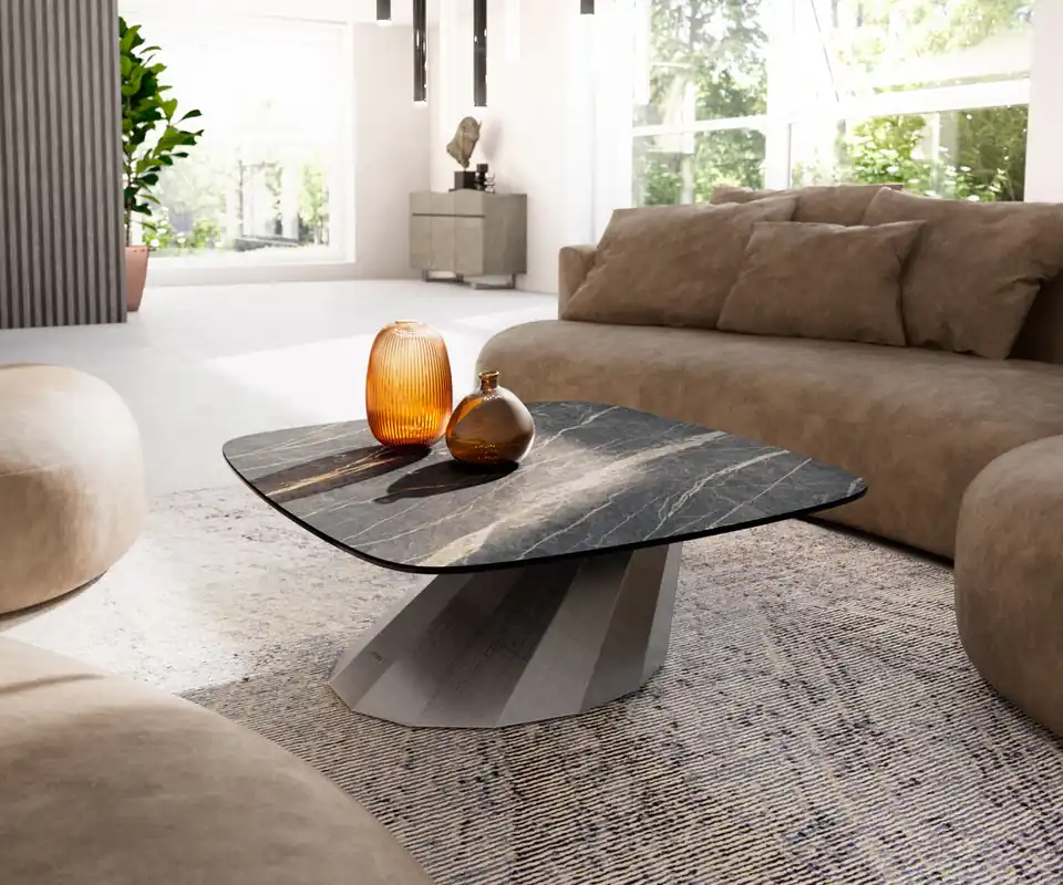 Sale Couchtisch Edge Boot 90x90 cm Keramik Laminam® Noir Desir Braun Parabi Metallic Silber