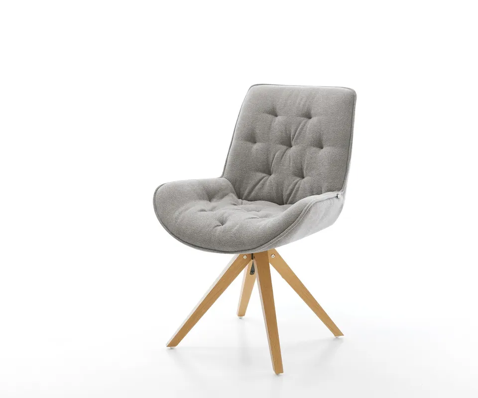 Drehstuhl Taimi-Flex Strukturstoff Soft Grau Holzgestell kantig Natur 180° drehbar Versand Am Gleichen Tag