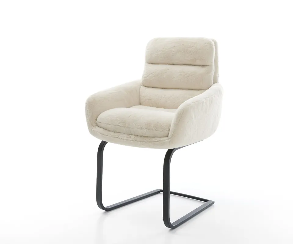 Sale Freischwinger Abelia-Flex mit Armlehnen Plüsch Creme-Weiß Freischwinger flach Schwarz