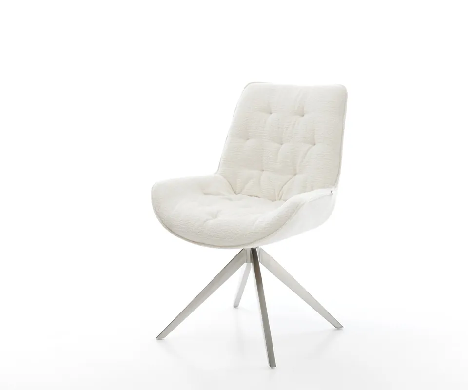 Drehstuhl Taimi-Flex Bouclé Soft Beige Kreuzgestell breit Edelstahl 360° drehbar Wippfunktion Saisonangebot