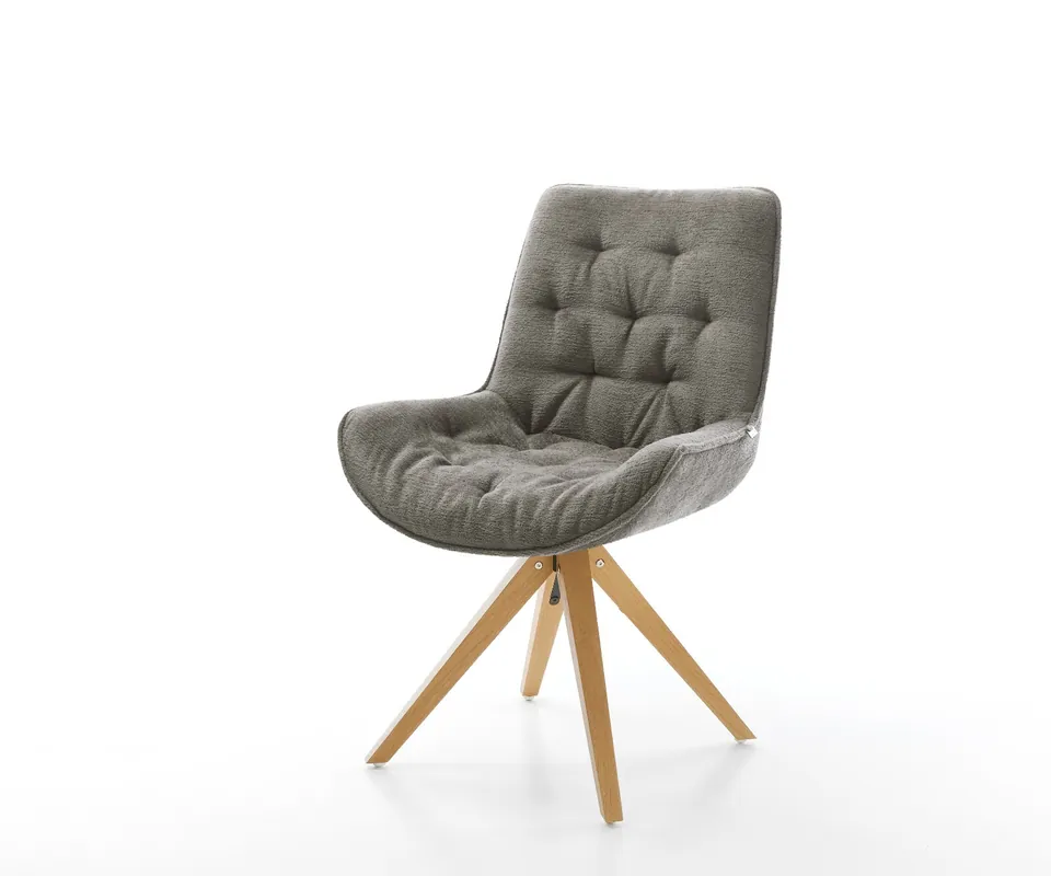 Drehstuhl Taimi-Flex Bouclé Soft Schlamm Holzgestell kantig Natur 180° drehbar Neue Ware
