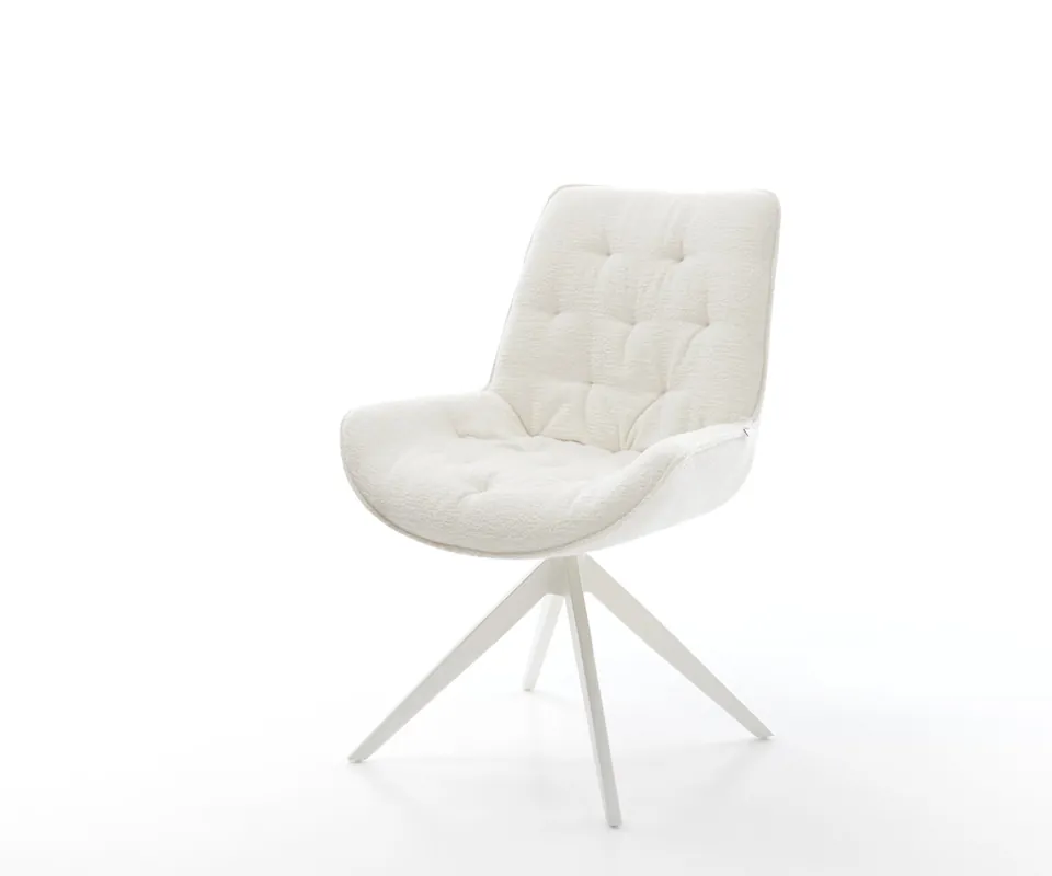 Drehstuhl Taimi-Flex Bouclé Soft Beige Kreuzgestell breit Weiß 360° drehbar Wippfunktion Günstig