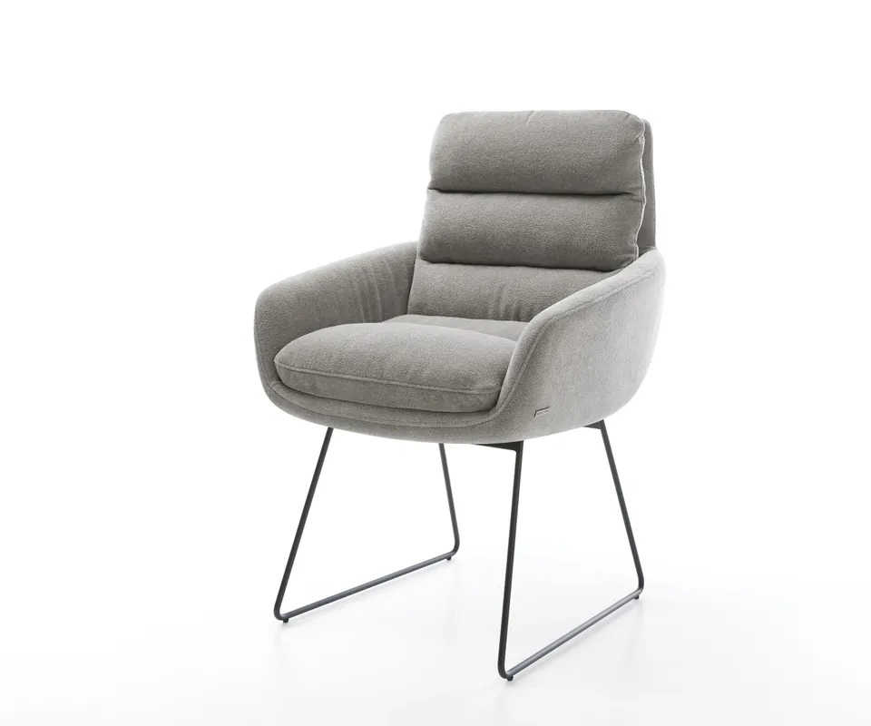 Angebot Esszimmerstuhl Abelia-Flex mit Armlehnen Strukturstoff Soft Grau Kufengestell Schwarz