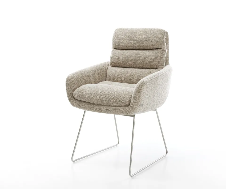Esszimmerstuhl Abelia-Flex mit Armlehnen Webstoff Soft Beige Kufengestell Edelstahl Jetzt Bestellen
