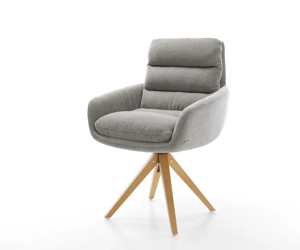 Drehstuhl Abelia-Flex mit Armlehnen Strukturstoff Soft Grau Holzgestell kantig Natur 180° drehbar Wochenendangebot
