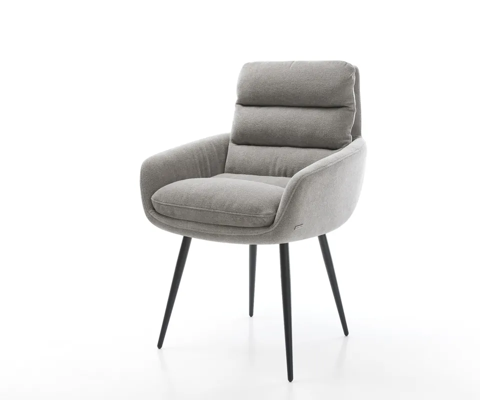 Kracherpreis Esszimmerstuhl Abelia-Flex mit Armlehnen Strukturstoff Soft Grau 4-Fuß konisch Schwarz