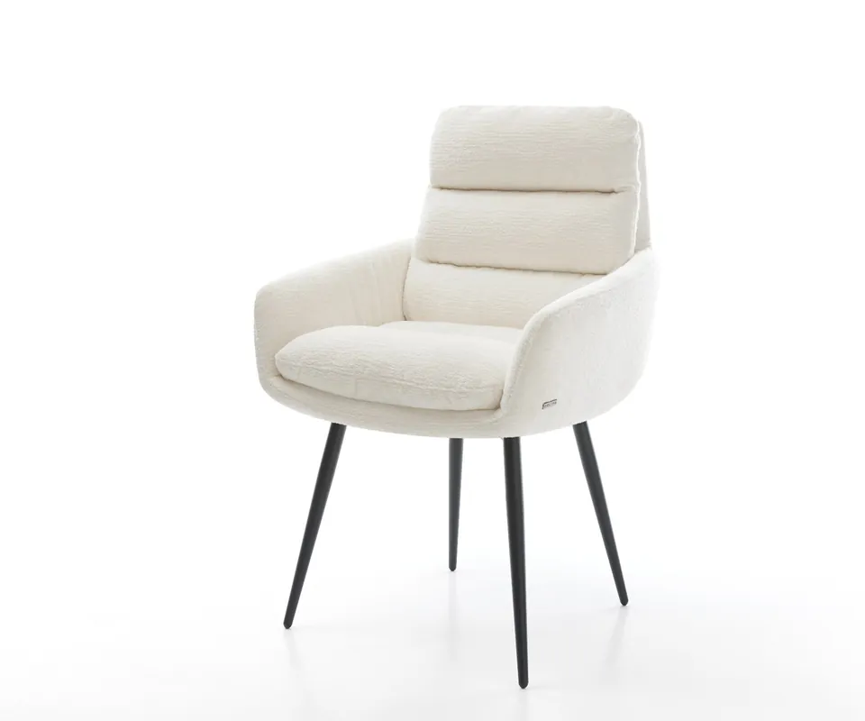 Bestseller Esszimmerstuhl Abelia-Flex mit Armlehnen Bouclé Soft Beige 4-Fuß konisch Schwarz