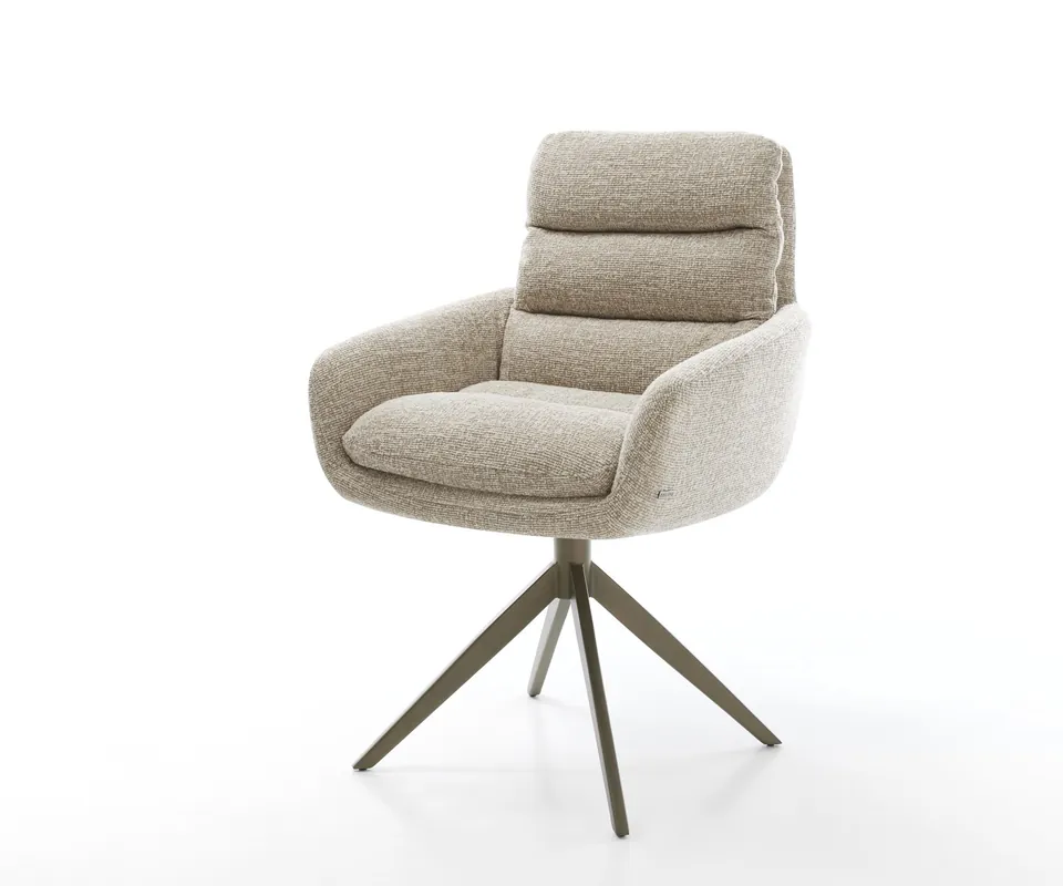 Drehstuhl Abelia-Flex mit Armlehnen Webstoff Soft Beige Kreuzgestell breit Effektfinish Titan 360° drehbar Wippfunktion Heißes Angebot
