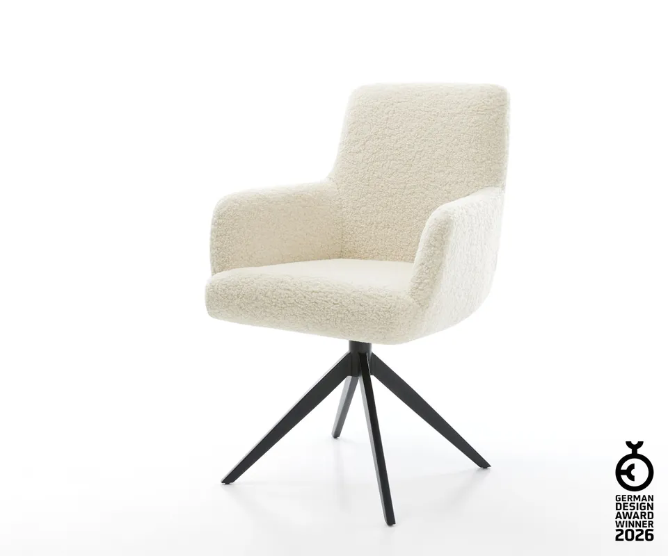 Drehstuhl Heira-Flex mit Armlehnen Teddystoff Beige Kreuzgestell breit Schwarz 360° drehbar Wippfunktion Taschenfederkern Sichere Zahlung