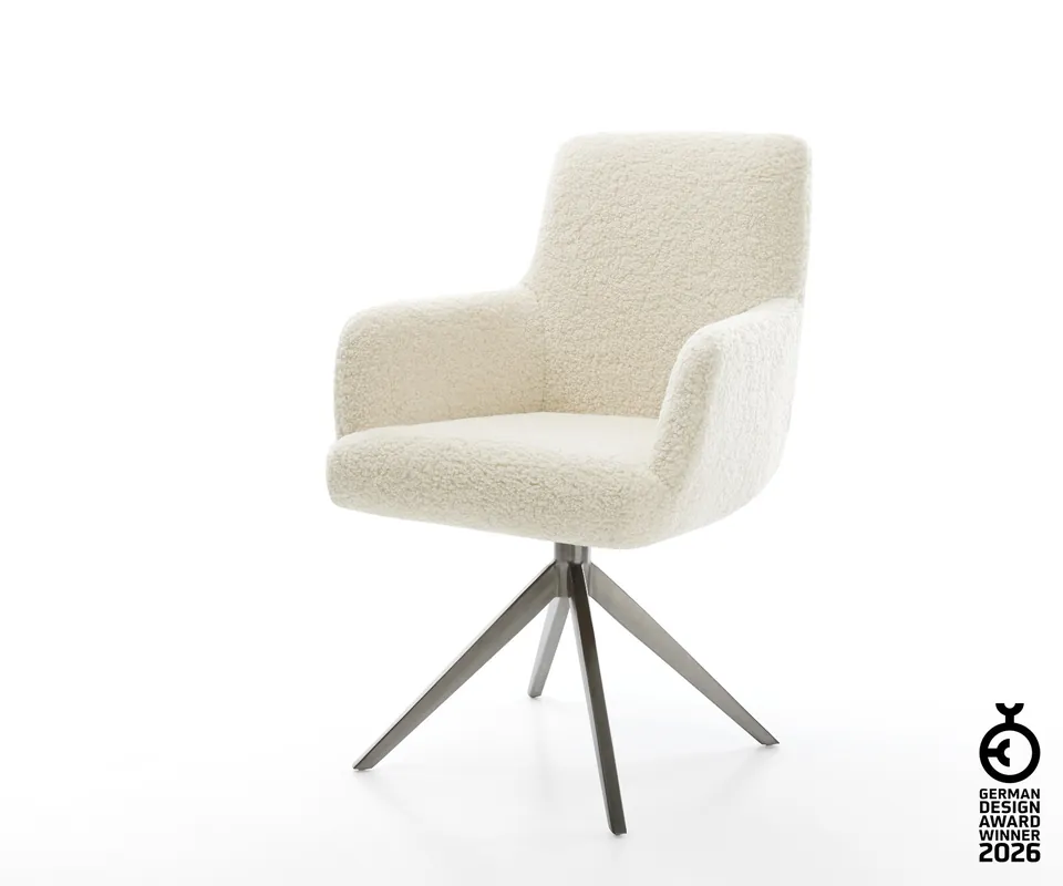 Drehstuhl Heira-Flex mit Armlehnen Teddystoff Beige Kreuzgestell breit Graphit 360° drehbar Wippfunktion Taschenfederkern Neu Im Sortiment