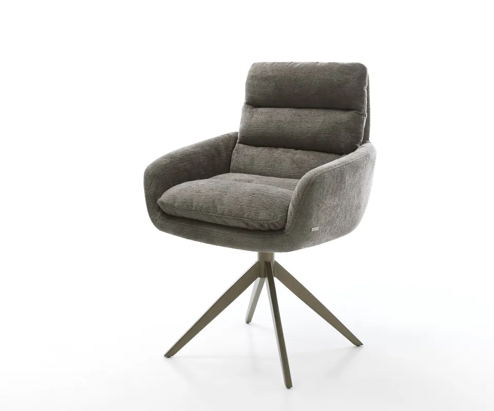 Drehstuhl Abelia-Flex mit Armlehnen Bouclé Soft Schlamm Kreuzgestell breit Effektfinish Titan 360° drehbar Wippfunktion Garantierte Lieferung