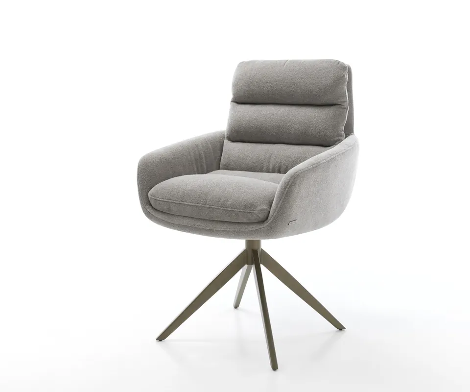 Drehstuhl Abelia-Flex mit Armlehnen Strukturstoff Soft Grau Kreuzgestell breit Effektfinish Titan 360° drehbar Wippfunktion Neu