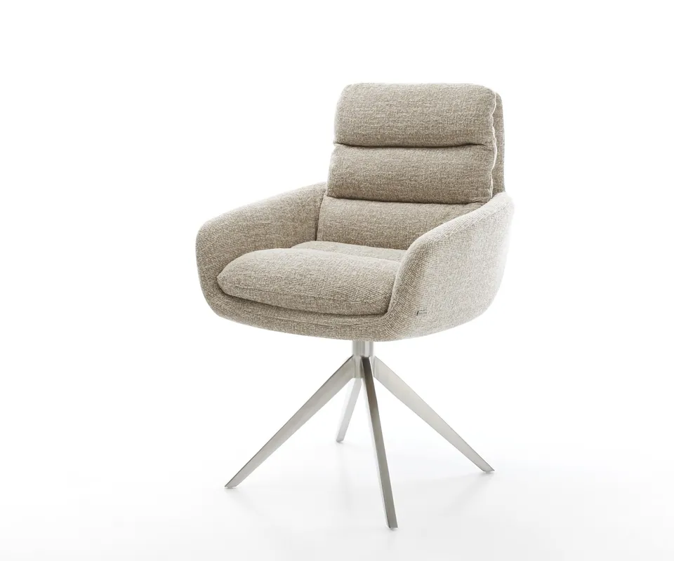 Drehstuhl Abelia-Flex mit Armlehnen Webstoff Soft Beige Kreuzgestell breit Edelstahl 360° drehbar Wippfunktion Ausverkauf