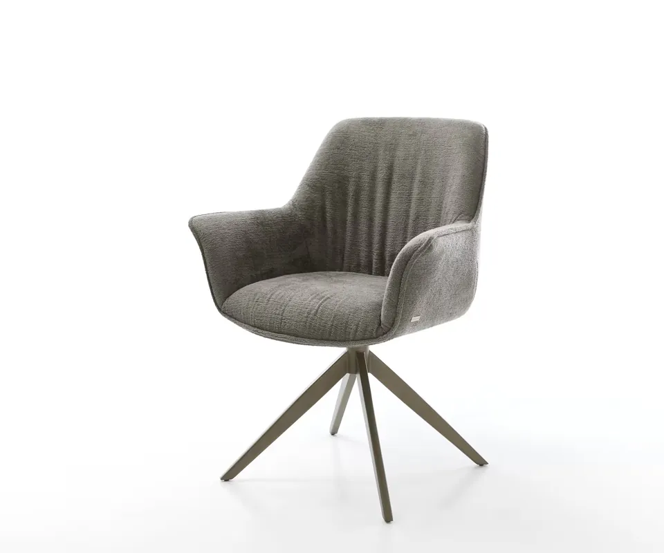 Drehstuhl Keila-Flex mit Armlehnen Bouclé Soft Schlamm Kreuzgestell breit Effektfinish Titan 360° drehbar Wippfunktion Sale