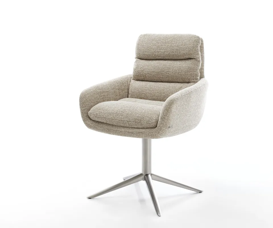 Drehstuhl Abelia-Flex mit Armlehnen Webstoff Soft Beige Fußkreuz Edelstahl 360° drehbar Wippfunktion Wochenendangebot