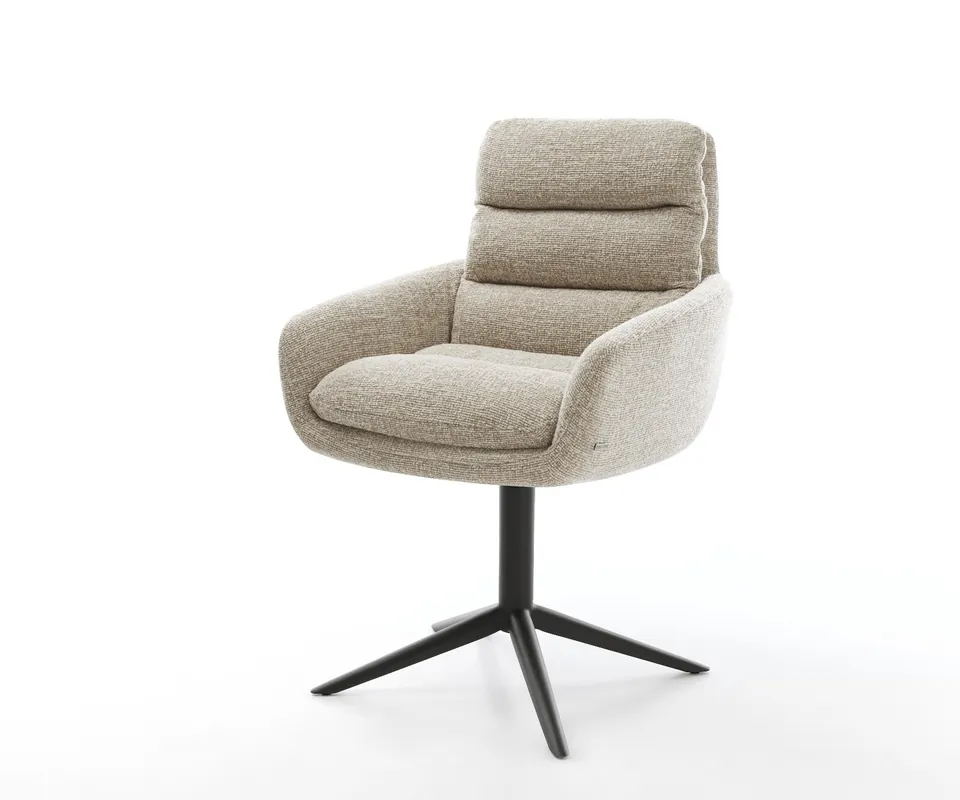 Drehstuhl Abelia-Flex mit Armlehnen Webstoff Soft Beige Fußkreuz Schwarz 360° drehbar Wippfunktion Zertifiziert