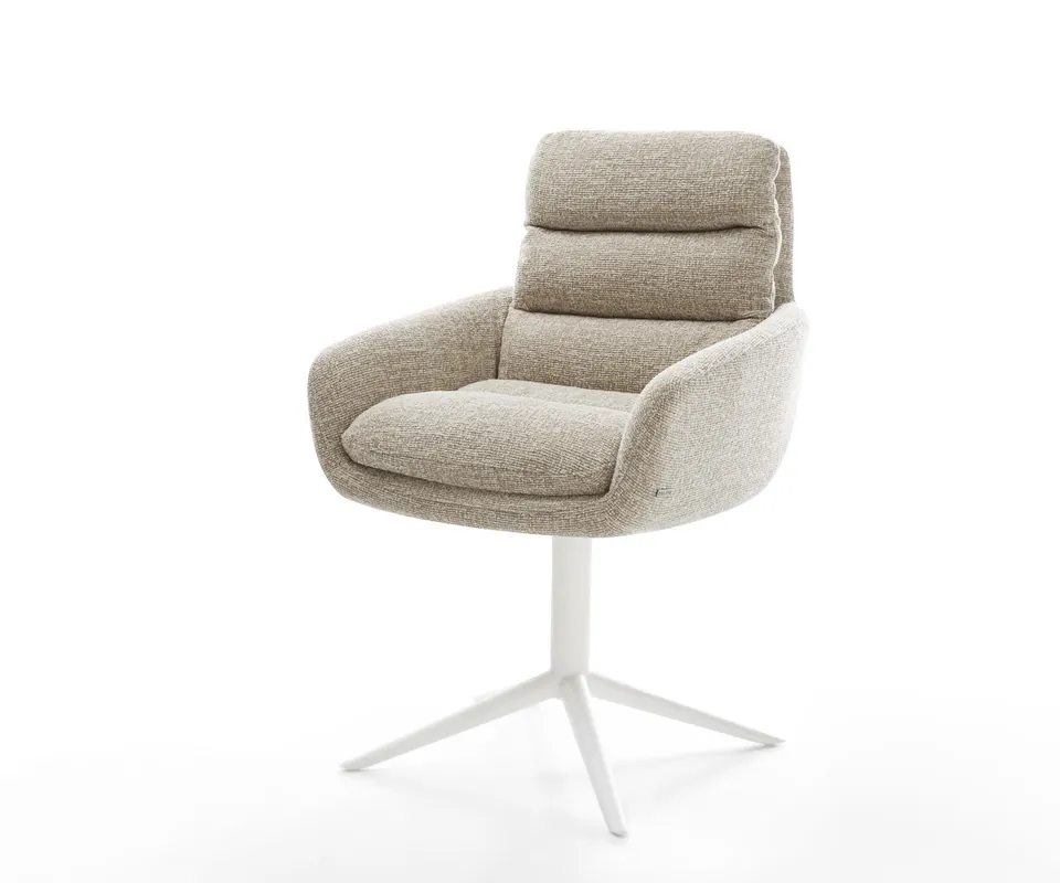Drehstuhl Abelia-Flex mit Armlehnen Webstoff Soft Beige Fußkreuz Weiß 360° drehbar Wippfunktion Beliebt