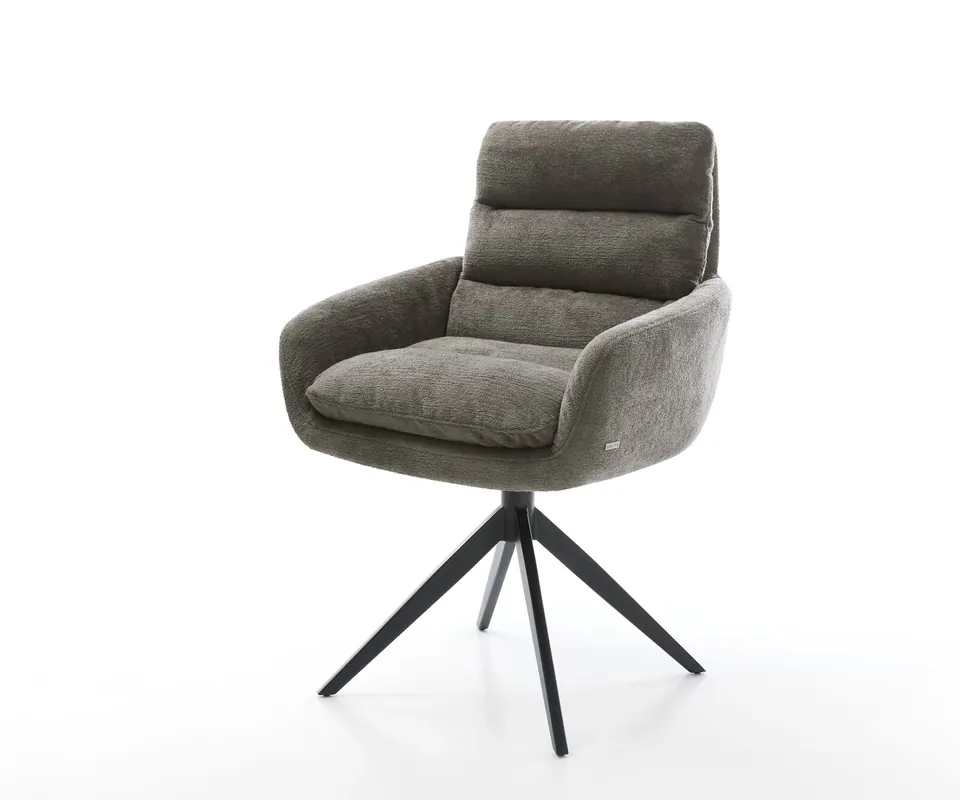 Top-Angebot Drehstuhl Abelia-Flex mit Armlehnen Bouclé Soft Schlamm Kreuzgestell breit Schwarz 360° drehbar Wippfunktion