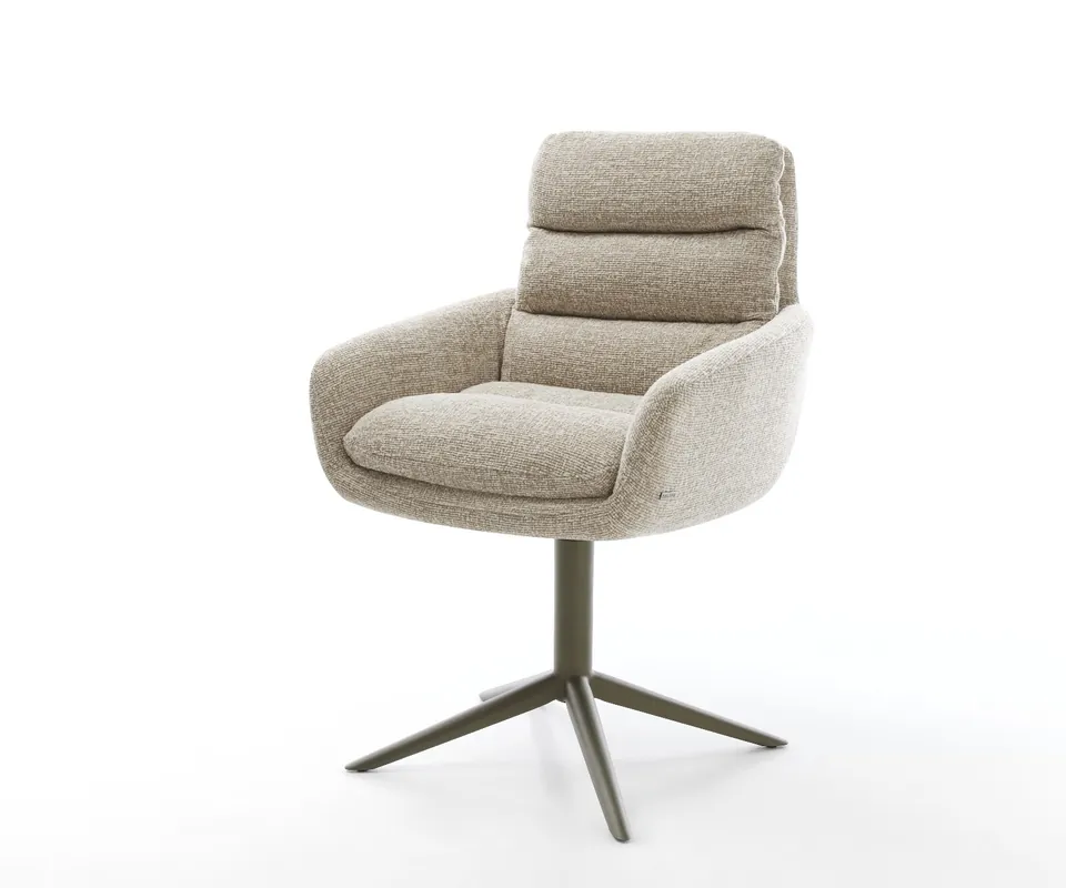 Drehstuhl Abelia-Flex mit Armlehnen Webstoff Soft Beige Fußkreuz Effektfinish Titan 360° drehbar Wippfunktion Online Kaufen