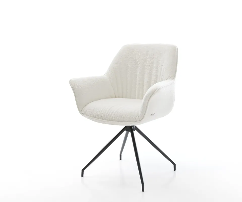 Esszimmerstuhl Keila-Flex mit Armlehnen Bouclé Soft Beige Kreuzgestell konisch Schwarz Markenware