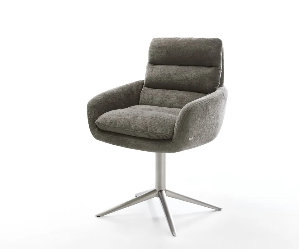 Garantierte Lieferung Drehstuhl Abelia-Flex mit Armlehnen Bouclé Soft Schlamm Fußkreuz Edelstahl 360° drehbar Wippfunktion