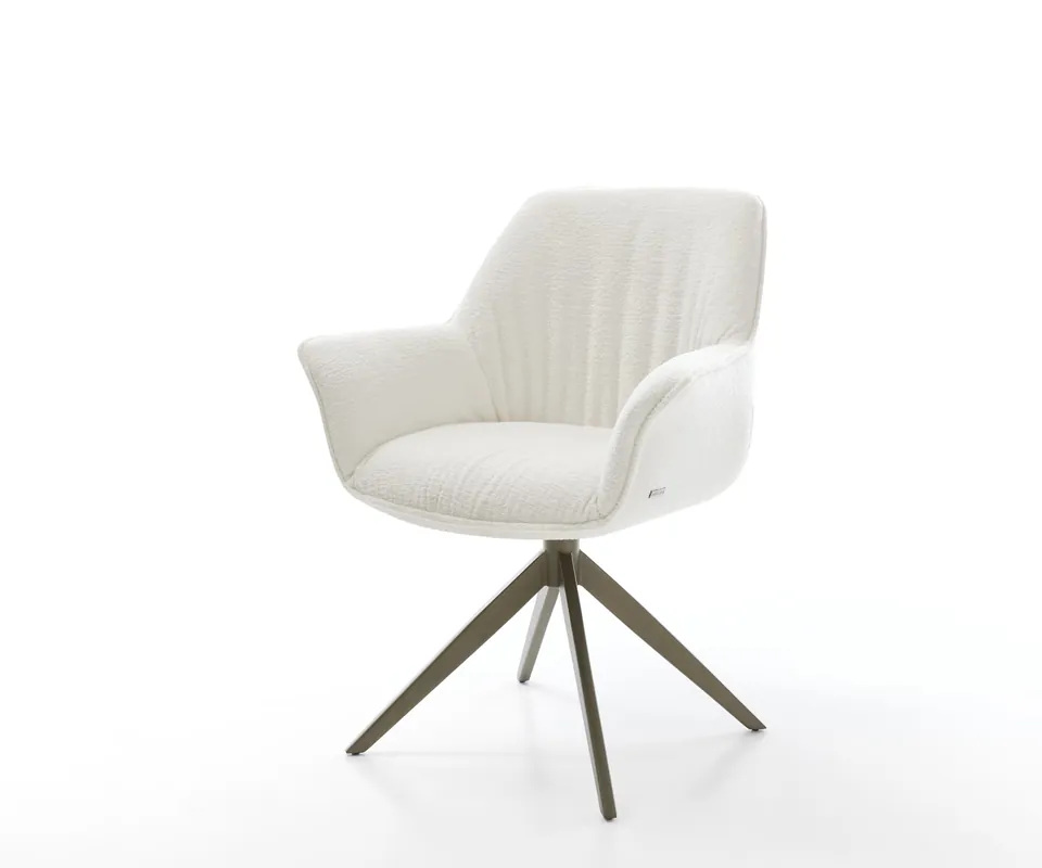 Drehstuhl Keila-Flex mit Armlehnen Bouclé Soft Beige Kreuzgestell breit Effektfinish Titan 360° drehbar Wippfunktion Preisreduziert