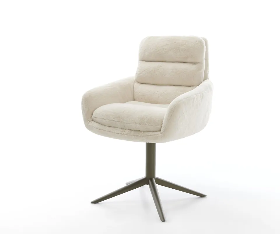 Drehstuhl Abelia-Flex mit Armlehnen Plüsch Creme-Weiß Fußkreuz Effektfinish Titan 360° drehbar Wippfunktion Schneller Versand