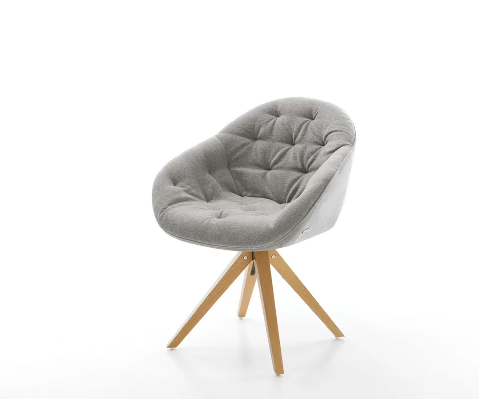 Drehstuhl Gaio-Flex Strukturstoff Soft Grau Holzgestell kantig Natur 180° drehbar Sonderaktion