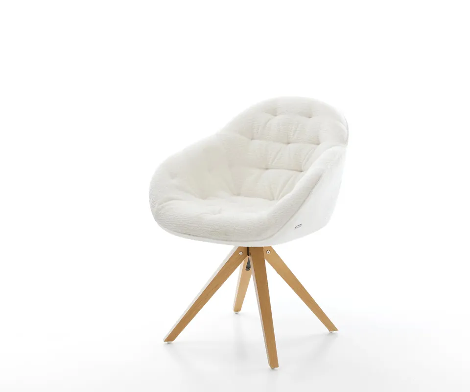 Abverkauf Drehstuhl Gaio-Flex Bouclé Soft Beige Holzgestell kantig Natur 180° drehbar