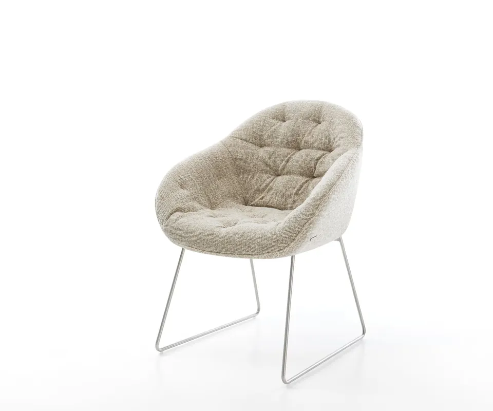 Neuheit Esszimmerstuhl Gaio-Flex Webstoff Soft Beige Kufengestell Edelstahl