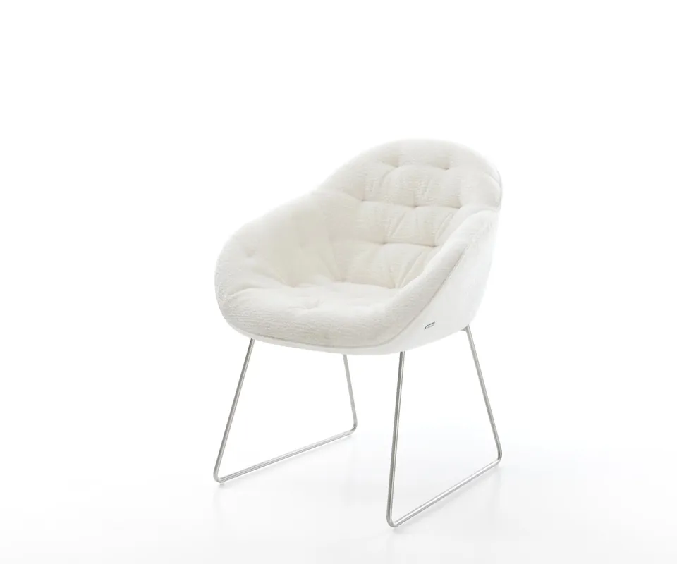 Esszimmerstuhl Gaio-Flex Bouclé Soft Beige Kufengestell Edelstahl Kracherpreis
