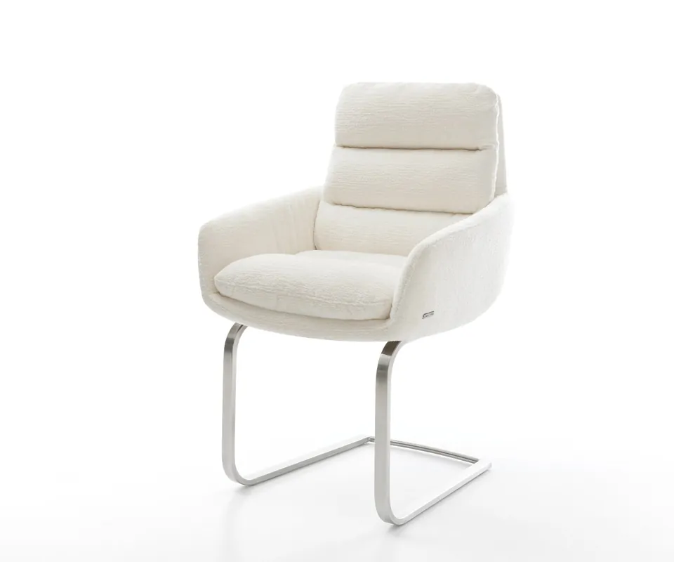 Freischwinger Abelia-Flex mit Armlehnen Bouclé Soft Beige Freischwinger flach Edelstahl Expressversand