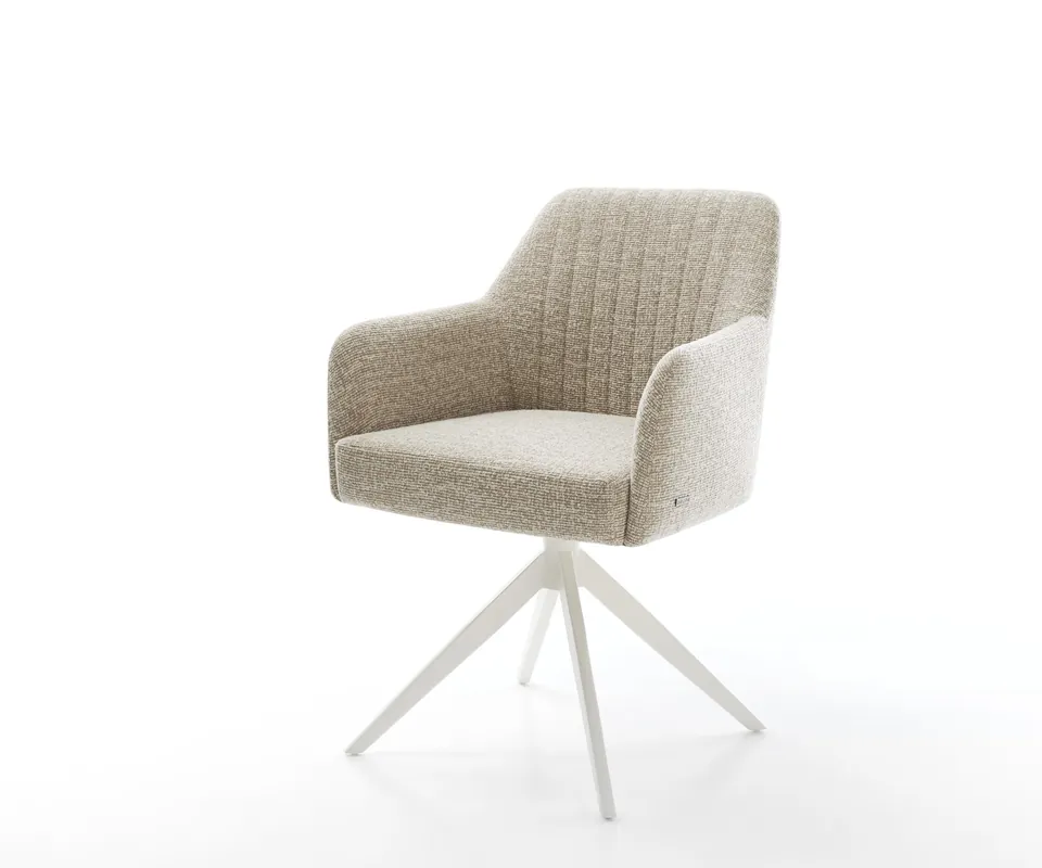 Drehstuhl Greg-Flex Webstoff Soft Beige Kreuzgestell breit Weiß 360° drehbar Wippfunktion Taschenfederkern Geprüft