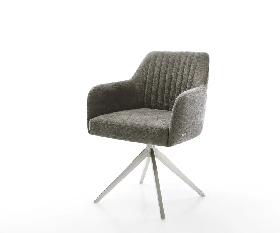 Drehstuhl Greg-Flex Bouclé Soft Schlamm Kreuzgestell breit Edelstahl 360° drehbar Wippfunktion Taschenfederkern Ausverkauf