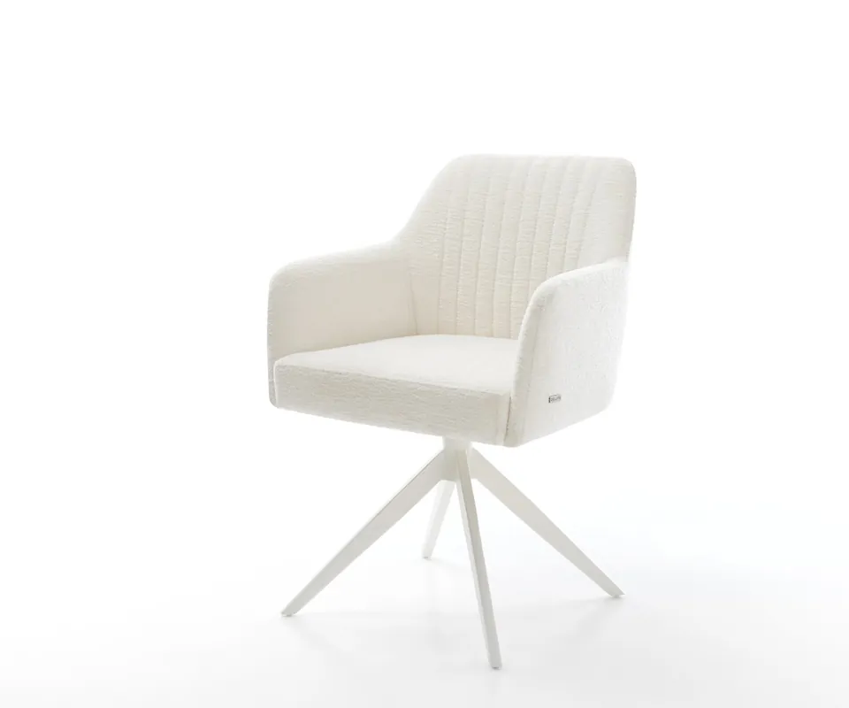 Begrenztes Angebot Drehstuhl Greg-Flex Bouclé Soft Beige Kreuzgestell breit Weiß 360° drehbar Wippfunktion Taschenfederkern