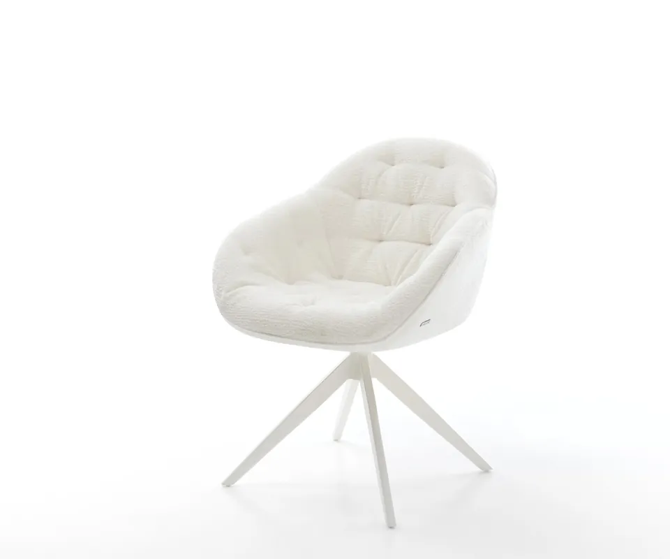 Drehstuhl Gaio-Flex Bouclé Soft Beige Kreuzgestell breit Weiß 360° drehbar Wippfunktion Heißes Angebot