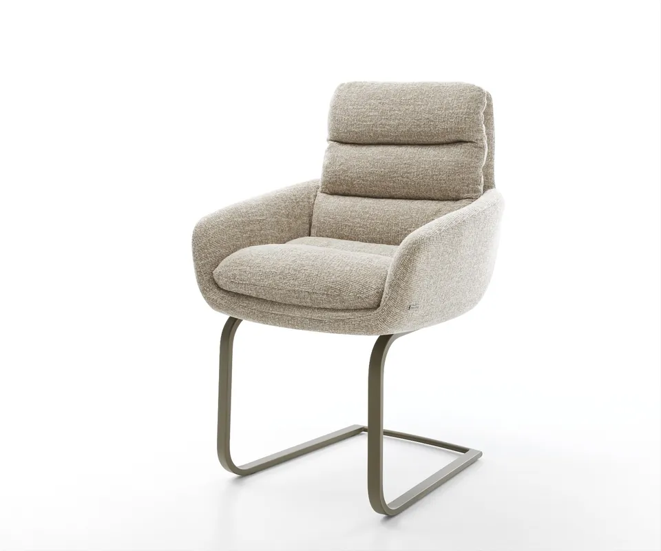 Freischwinger Abelia-Flex mit Armlehnen Webstoff Soft Beige Freischwinger flach Effektfinish Titan Preis Gesenkt