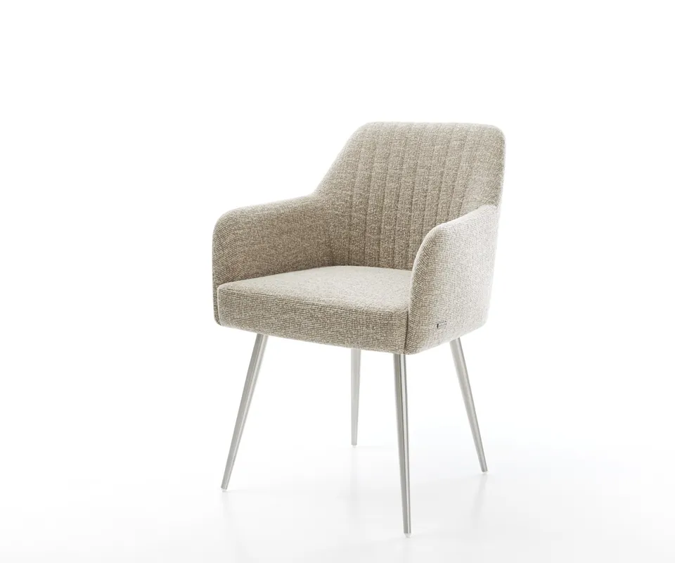 Esszimmerstuhl Greg-Flex Webstoff Soft Beige 4-Fuß konisch Edelstahl Taschenfederkern Neuheit