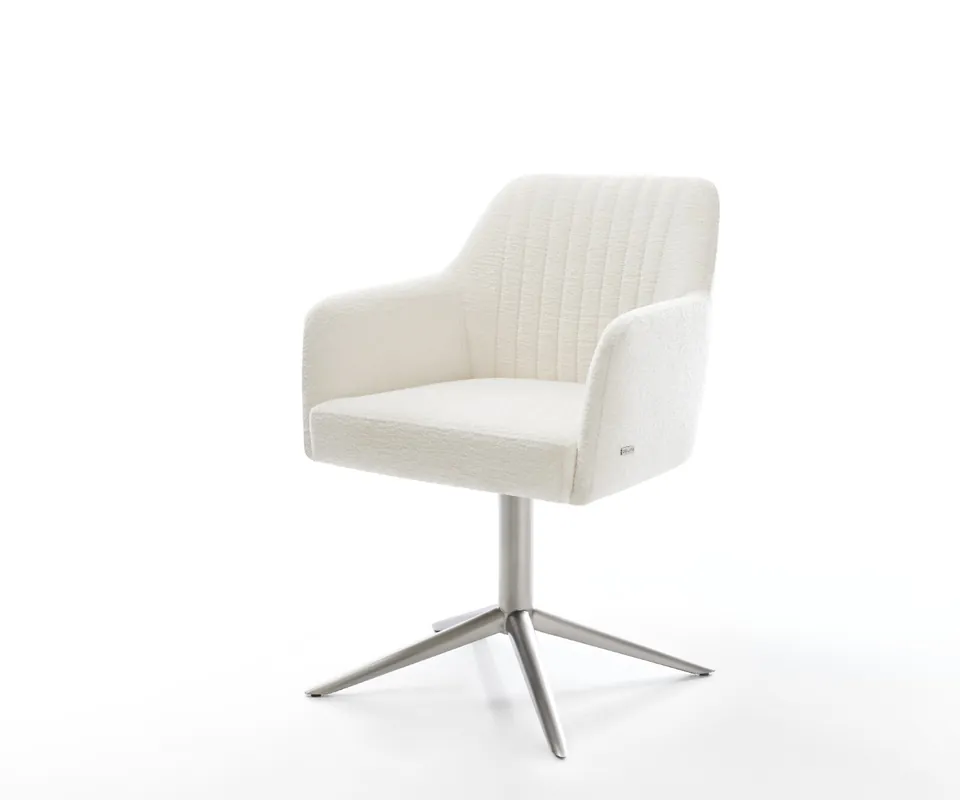 Top-Preis Drehstuhl Greg-Flex Bouclé Soft Beige Fußkreuz Edelstahl 360° drehbar Wippfunktion Taschenfederkern