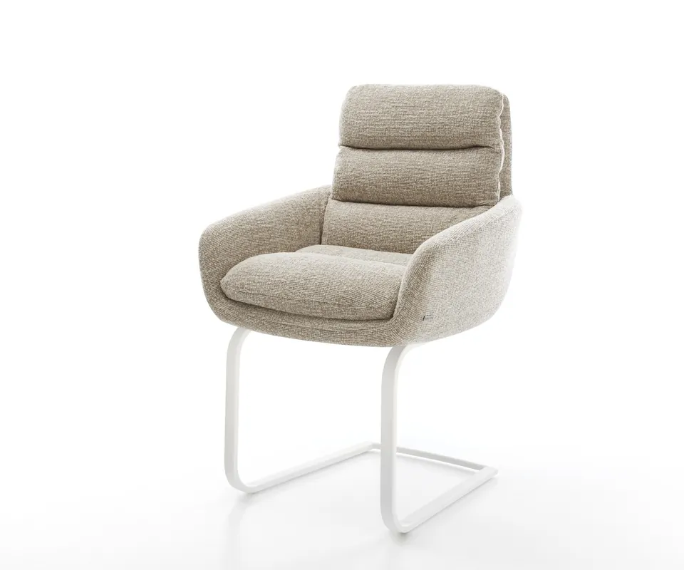 Freischwinger Abelia-Flex mit Armlehnen Webstoff Soft Beige Freischwinger flach Weiß Bestseller