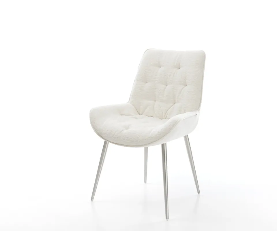 Esszimmerstuhl Taimi-Flex Bouclé Soft Beige 4-Fuß konisch Edelstahl Jetzt Bestellen