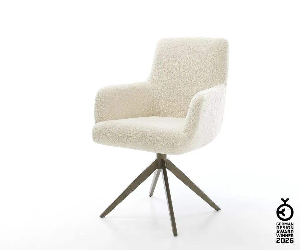 Super-Preis Drehstuhl Heira-Flex mit Armlehnen Teddystoff Beige Kreuzgestell breit Effektfinish Titan 360° drehbar Wippfunktion Taschenfederkern