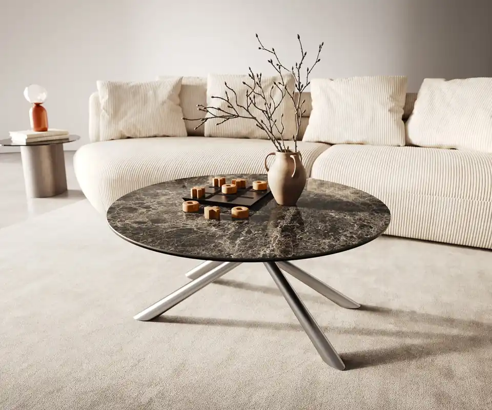Nur Für Kurze Zeit Couchtisch Edge Rund 90x90 cm Keramik Emperador Extra Lucidato Dunkelbraun Sarity Edelstahl gebürstet