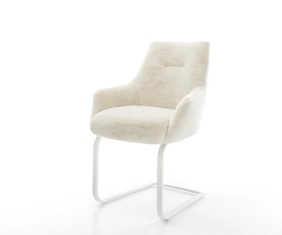 Freischwinger Alja-Flex mit Armlehnen Plüsch Creme-Weiß Freischwinger flach Weiß Taschenfederkern Neu Im Sortiment