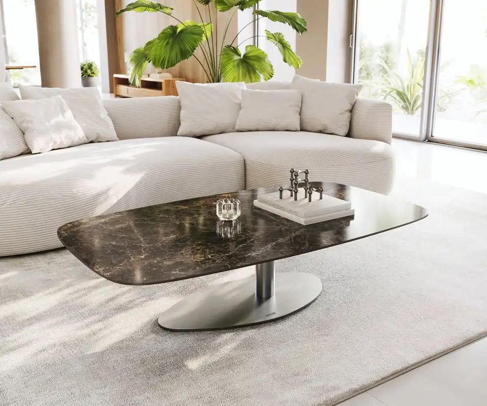 Couchtisch Edge Boot 140x80 cm Keramik Emperador Extra Lucidato Dunkelbraun Vibany Edelstahl gebürstet Nur Für Kurze Zeit