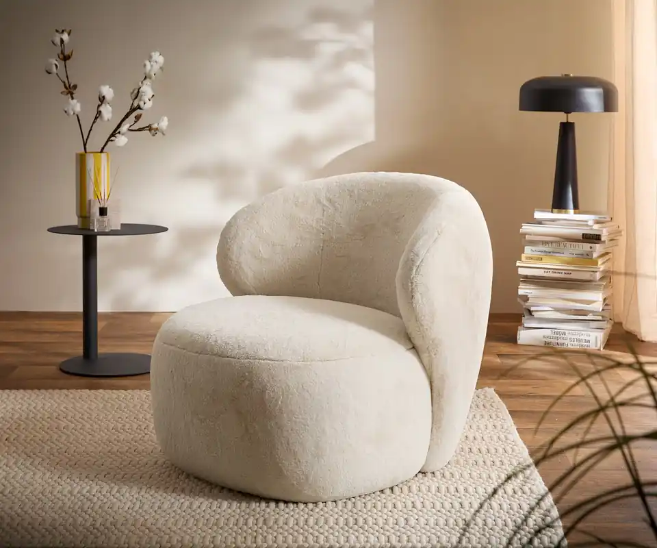 Markenware Loungesessel Pulo 80x80 cm Plüsch Creme-Weiß
