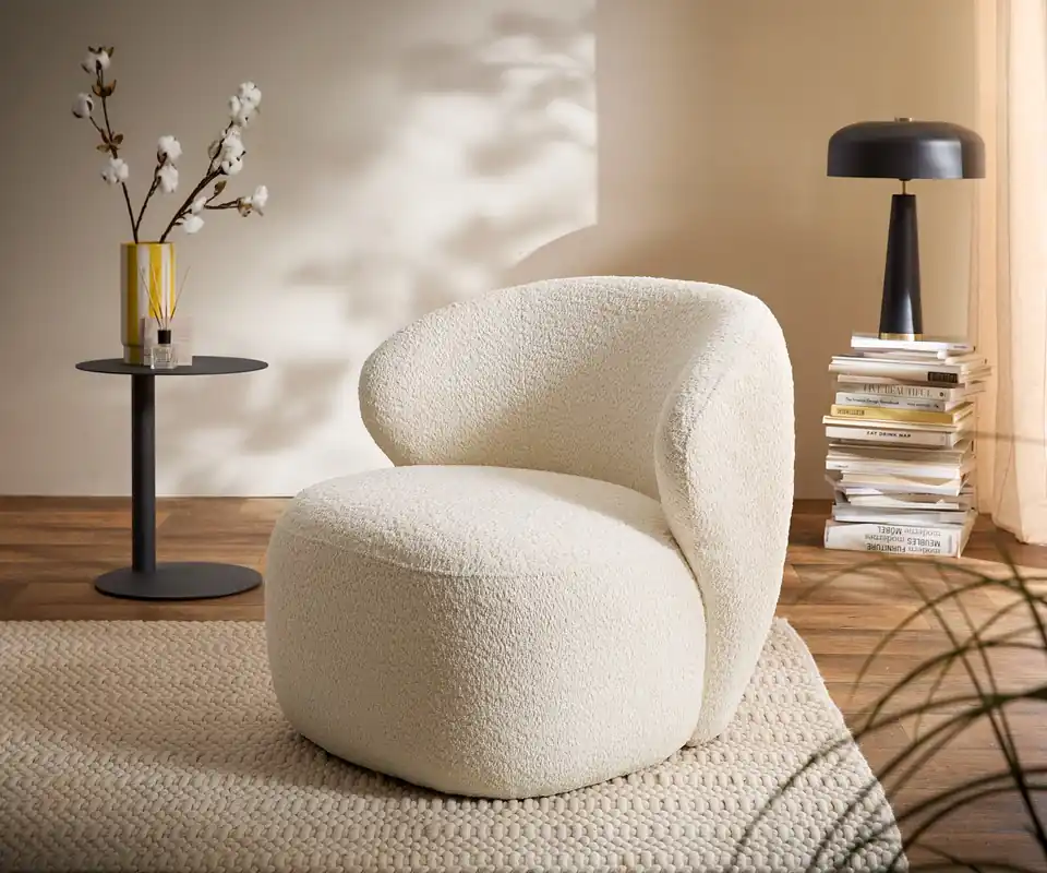 Sonderangebot Loungesessel Pulo 80x80 cm Bouclé Weiß