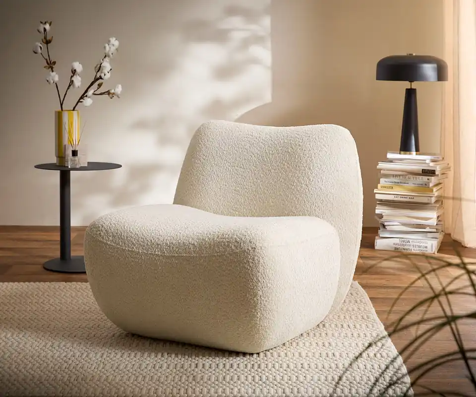 Günstig Loungesessel Zena 75x85 cm Bouclé Weiß