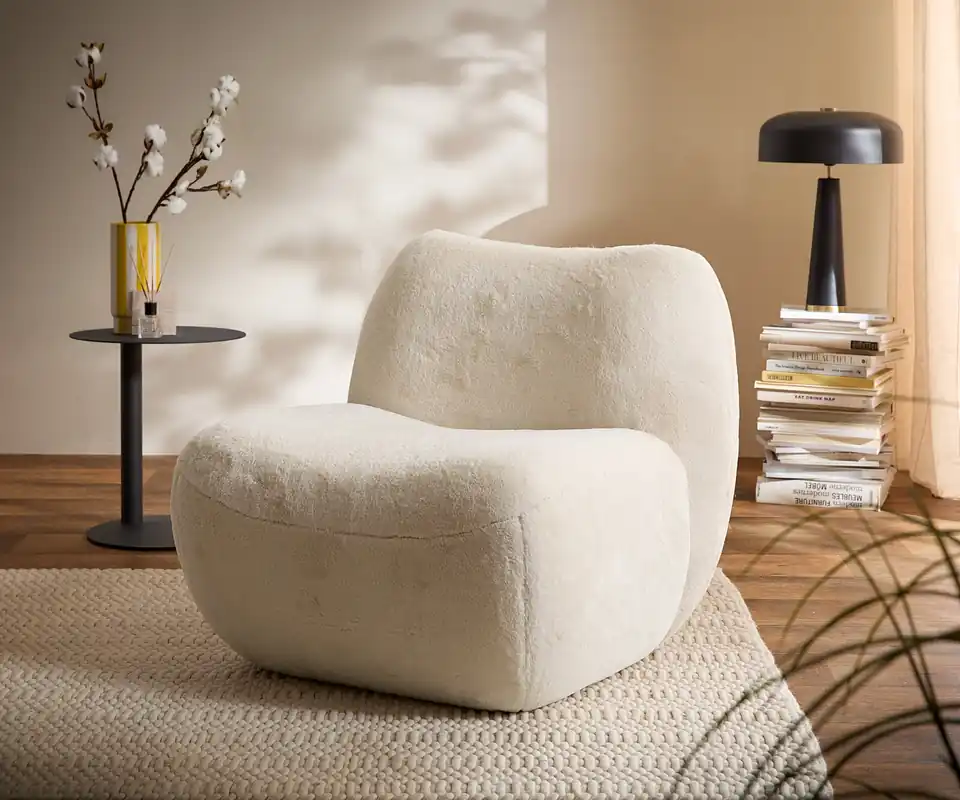 Kracherpreis Loungesessel Zena 75x85 cm Plüsch Creme-Weiß