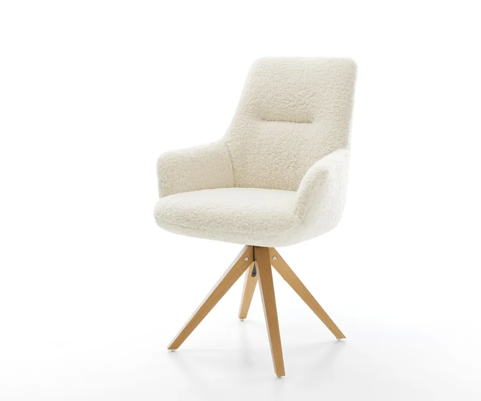Drehstuhl Zelia-Flex mit Armlehnen Teddystoff Beige Holzgestell kantig Natur 180° drehbar Taschenfederkern Begrenztes Angebot